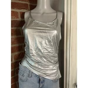 Silver Metallic Cami Top Strappy Back Y2K Going Out Tank Small
